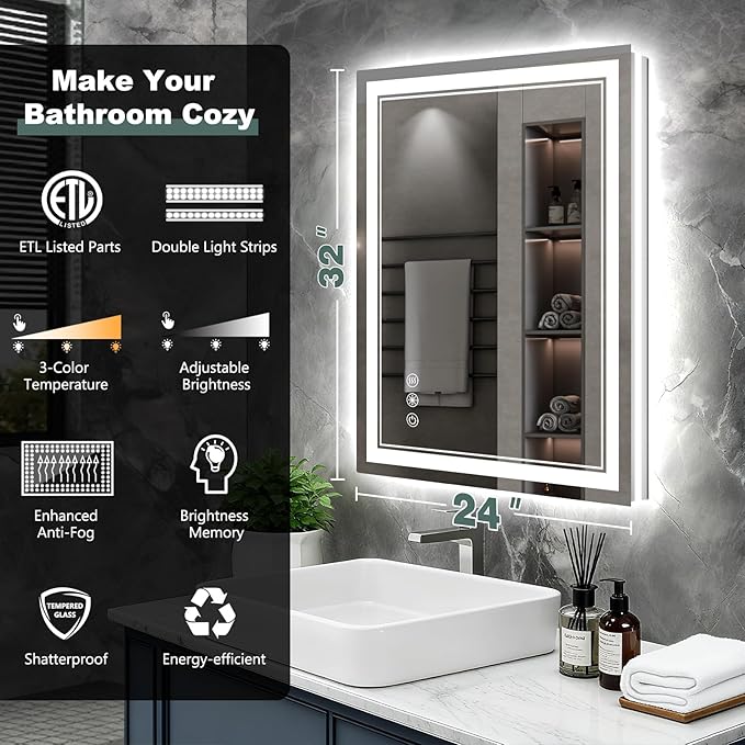 32x24 Inch LED Bathroom Mirror