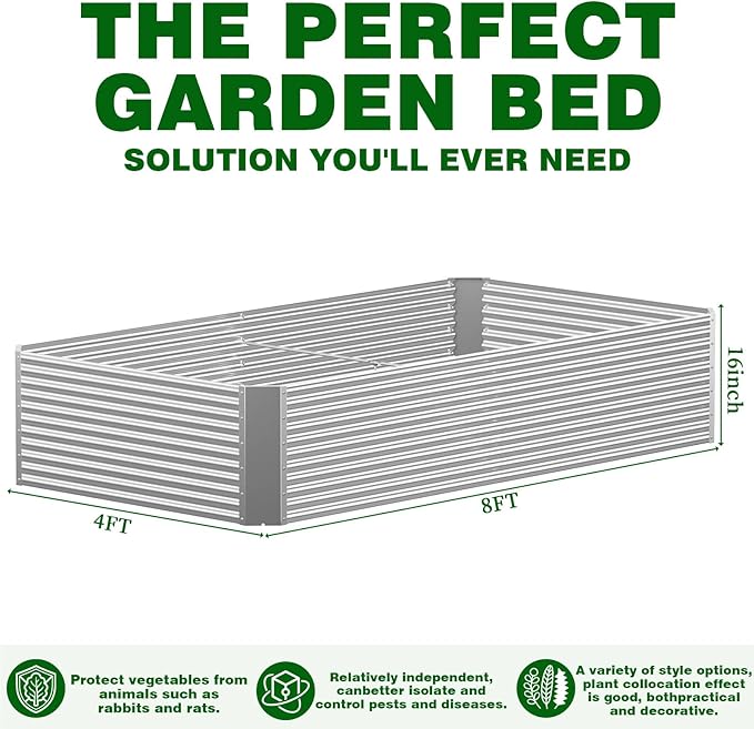 2 Pcs 8 x 4 x 1.4 FT Galvanized Steel Raised Garden Bed – Outdoor Planter Box for Root Vegetables, Herbs & Flowers, Large Metal Garden Beds for Backyards, Terraces and Balconies