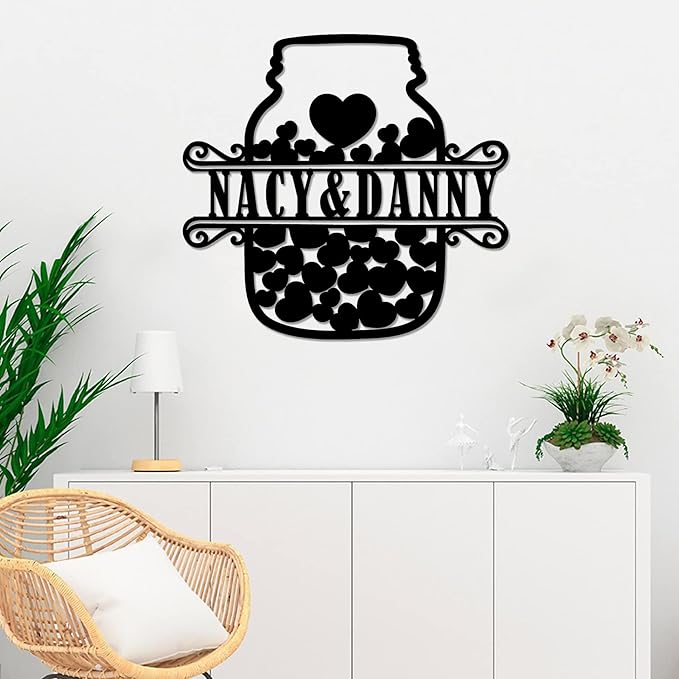 Customized Heart Metal Sign, Couple Metal Name Sign, Metal Wall Art Decor, Family Wall Decor, Outdoor Metal Sign, Personalized Family Name Sign,Wedding Anniversary Wedding Gifts Metal Art, Wall Décor