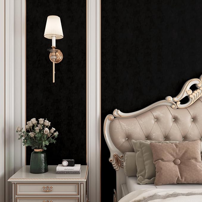 YENHOME Black Velvet Textured Peel and Stick Wallpaper Vintage Crinkle Velvet