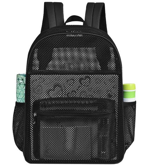 MCWTH Heavy Duty Mesh Backpack, See Through College Student Mesh Bookbag (Black)