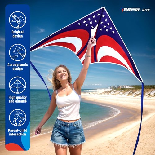 Delta Kite Set - Easy Launch for Kids & Adults | Perfect for Beach & Park Activities (Speed Triangle American Flag)