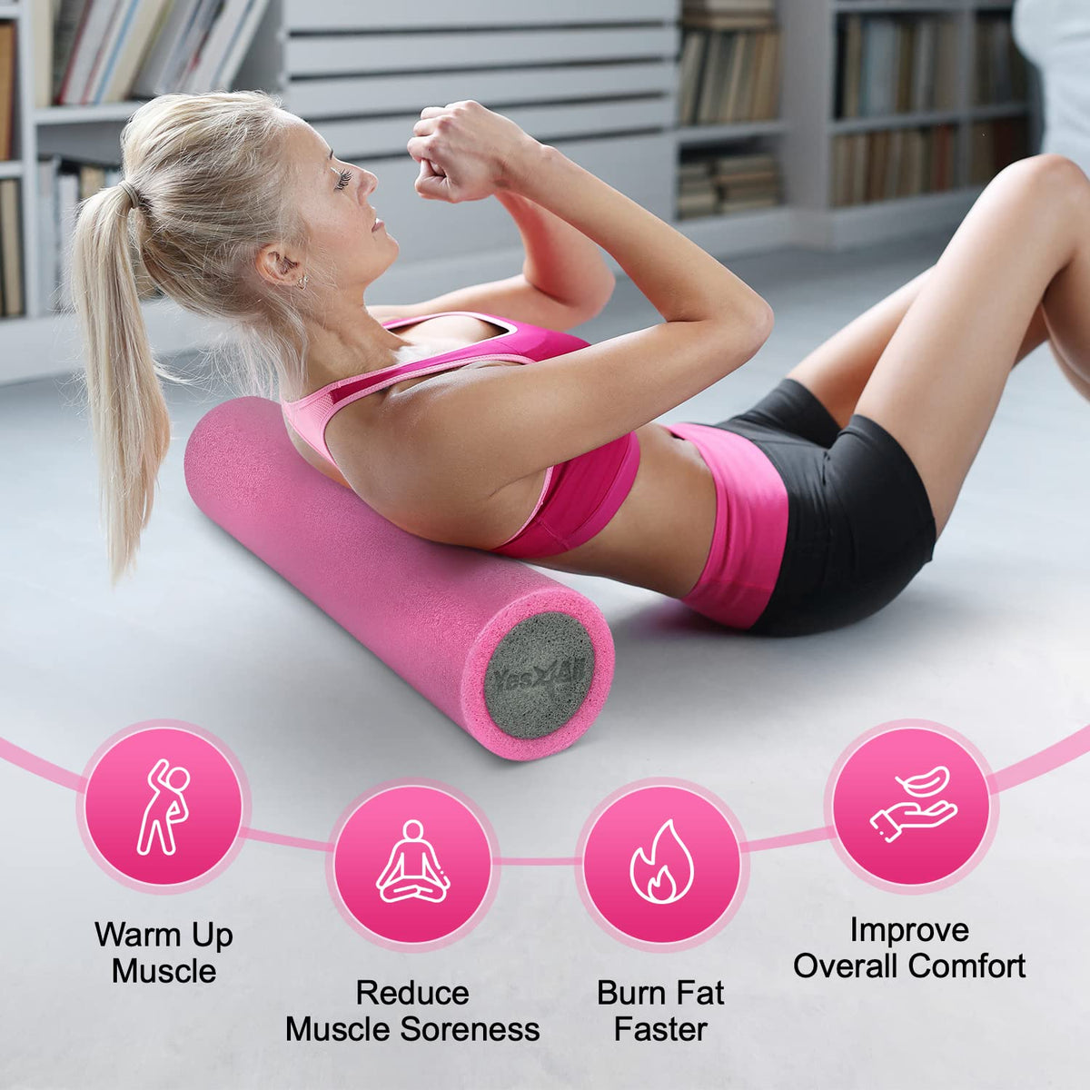 Yes4All Medium Firm PE Foam Rollers for Yoga & Pilates, Available in 12, 18, 24, 36 inch, Two-Layer PE Yoga Roller for Massage