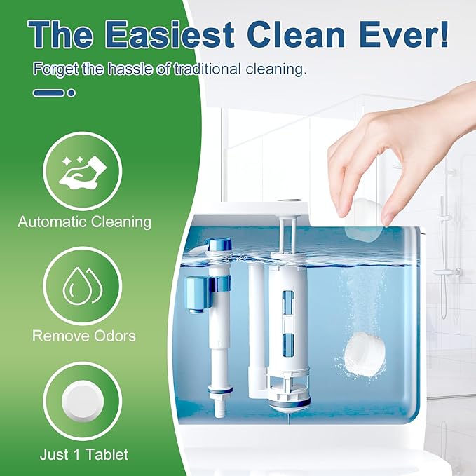 Toilet Bowl Cleaners Bleach Tablets 54 PACK, Automatic Toilet Tank Cleaner, Bathroom Cleaner Against Tough Stains, No Scrubbing, Continuous Clean, Sparkling Fresh