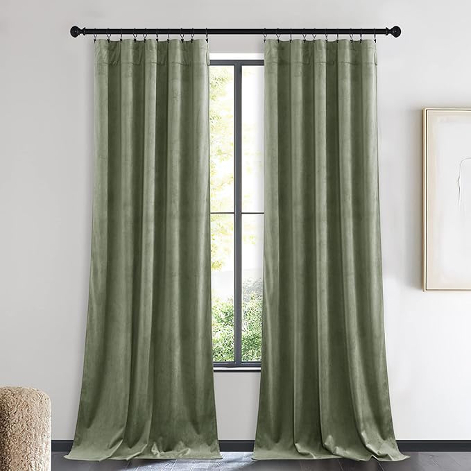 NICETOWN Sage Green Velvet Curtains 90 inches Long 2 Panels, Elegant and Sleek