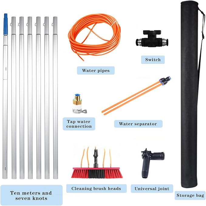 35FT Water Fed Pole Kit Adjustable Solar Panel Cleaning Kit Cleaner Tool for Window Glass Roof Outdoor Glass Brush Window Washing Equipment (35FT)