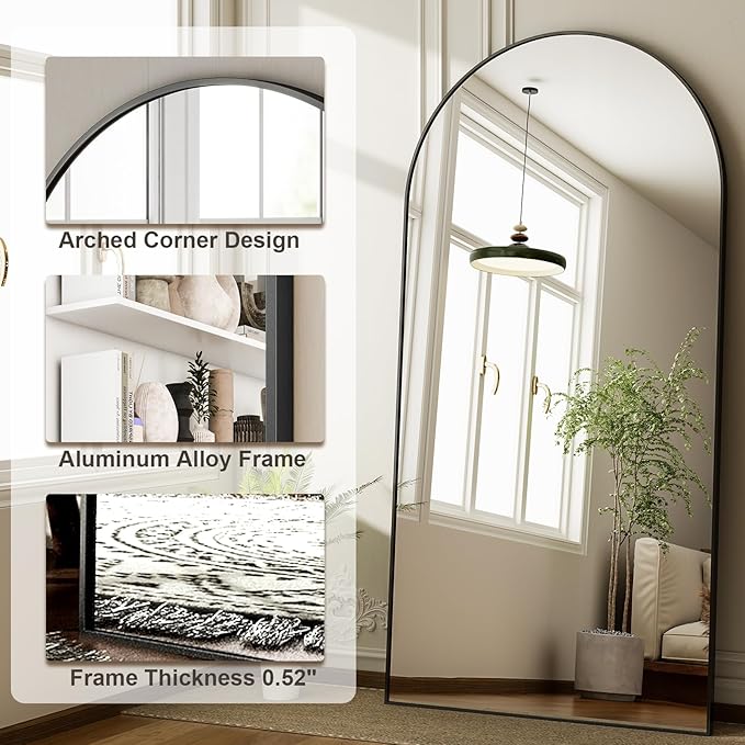 HARRITPURE 76"x34" Arched Full Length Mirror Free Standing Hanging Mounted