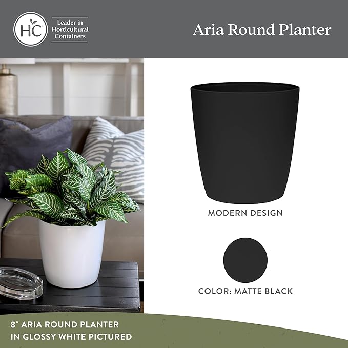 The HC Companies Aria Round Self-Watering Pot - Lightweight Plastic Planter for Herbs & More - Durable Plant Pots for Indoor Plants & Outdoor Plants (6" Matte Black, Pack of 1)