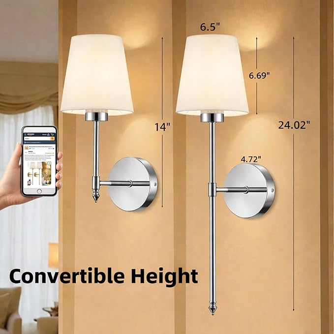 IRONPAX Wall Sconces Battery Operated Set of 2, Wireless Rechargeable Wall
