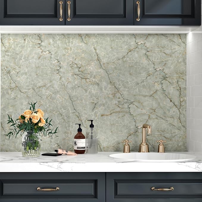 Cyan Marble Contact Paper for Countertops Waterproof Marble Wallpaper Peel and
