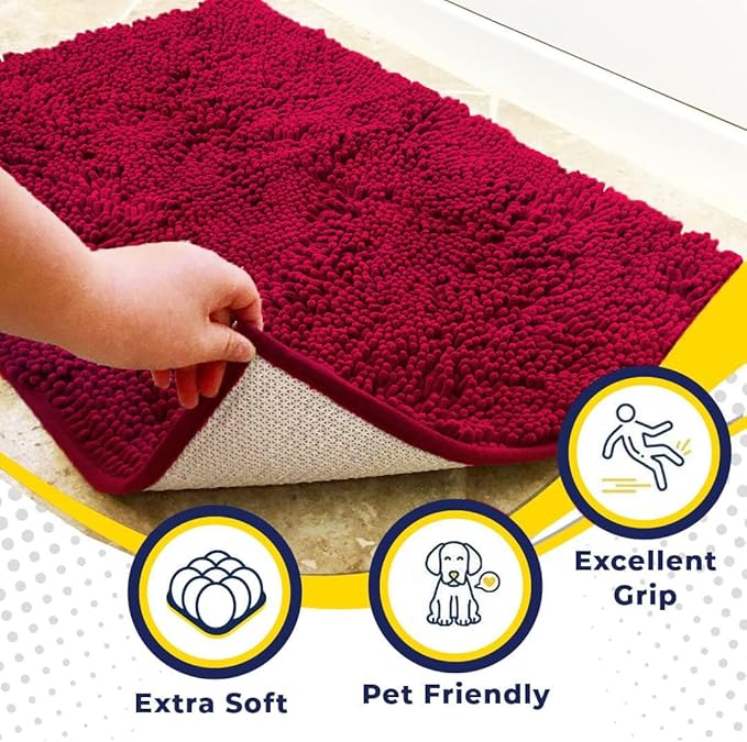 Muddy Mat® | Super Water Absorbent Door Mat Indoor, Microfiber Quick Dry Chenille Entryway Rug, Slip Resistant Front Door Mat, Indoor Mats for Entryway, Machine Washable Pet Rug, Maroon 3ft x 8ft