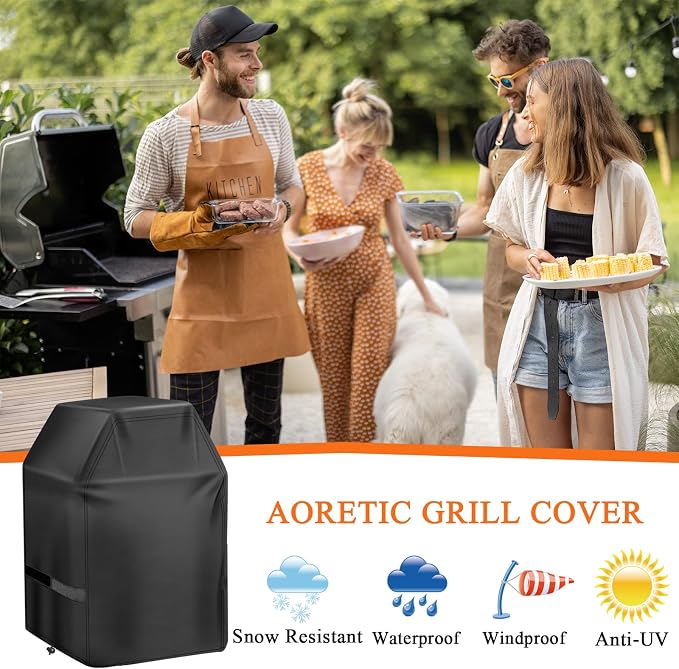 Aoretic Grill Cover 32 inch Gas BBQ-Cover, Fit Most 2 Burner Grill Waterproof Small Barbeque Cover with Straps & Adjustable Drawstring for Weber,Nexgrill,Char-Broil, Monument,Dyna-Glo,Kenmore
