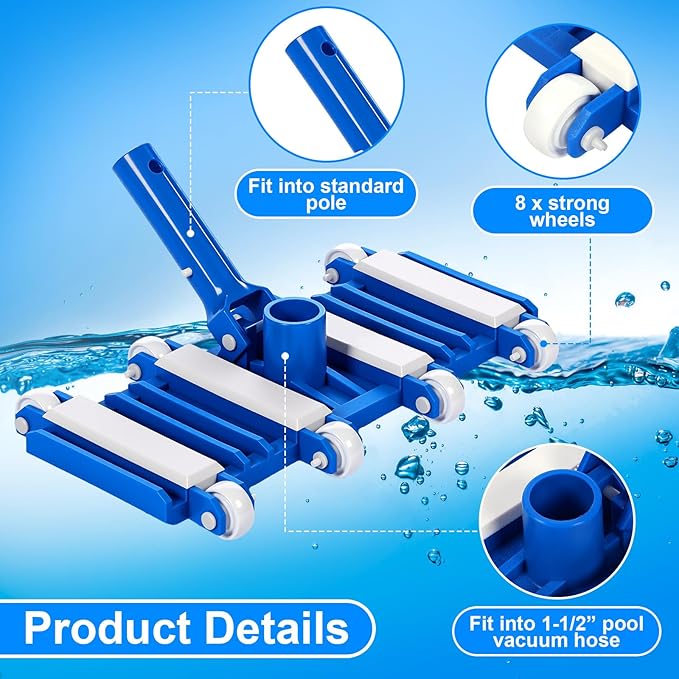 Tioncy 5 Pcs Pool Vacuum Cleaning Kit Includes Right Corner Pool Vacuum, 2 Skimmer Nets with 47" Adjustable Pole and 1 Brush for Above Ground Ponds Hot Tub Spa Wall Floor Cleaning Maintenance