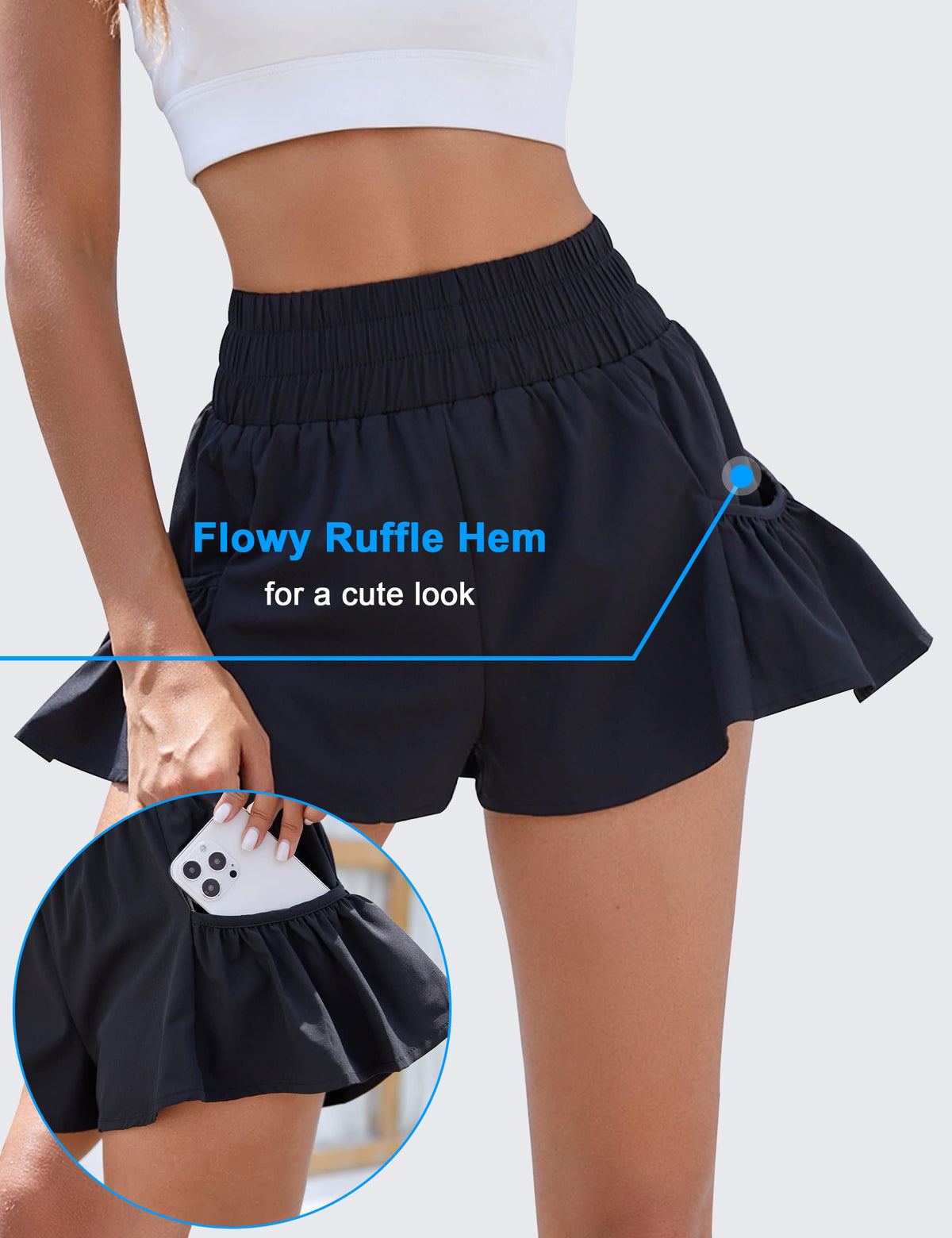 BMJL Womens High Waisted Shorts Athletic Running Shorts Workout Gym Quick Dry Flowy Shorts with Pockets(S,Black)