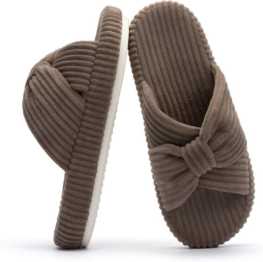 Chantomoo Slippers for Women Memory Foam House Bedroom Corduroy Bow Crossbands Slide Slipper Shoes Comfy Trendy Gift Slippers