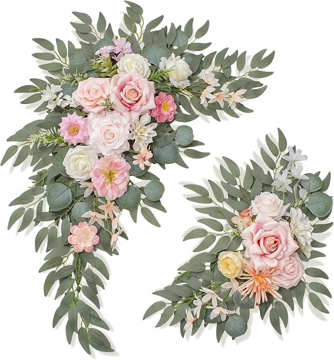 Wedding Welcome Signs Floral(Pack of 2)，Wedding Arch Flowers for Wedding Decorations and Reception Backdrop Decoration (New Pink)