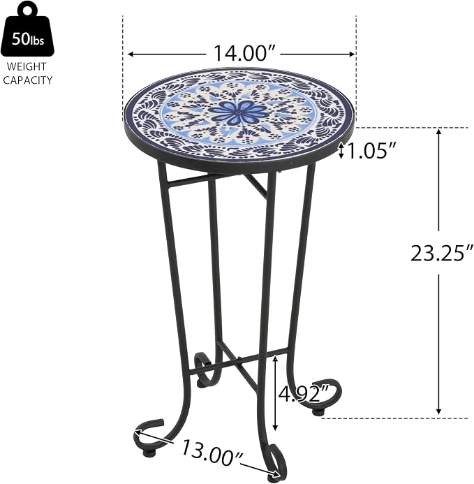 Merax Patio Side Table for Small Space, 23" Height Metal Outdoor Indoor Round Side Table, French Country Style, Small End Table for Patio Yard Porch Balcony Garden Bedside Plant Stand, Brown+Black