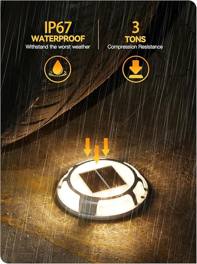 Solar Driveway Lights Dock Lights Waterproof 4 Pack, 2 Colors in 1 Outdoor LED Solar Deck Light, Solar Powered Walk Way Light Road Marker for Warning Stair Pathway Patio(Warm & Cool)