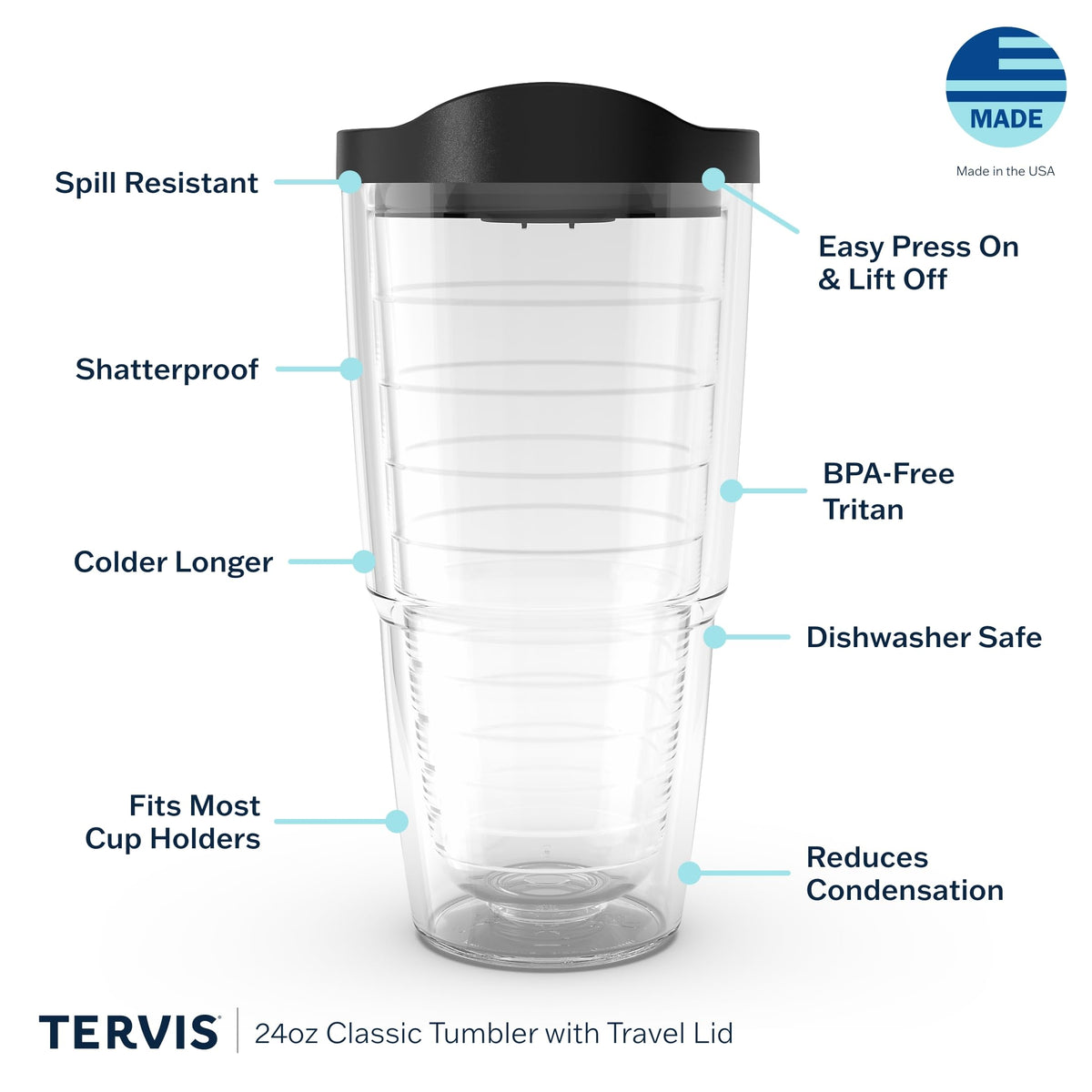 Tervis Made in USA Double Walled University of Tennessee Volunteers Insulated Tumbler Cup Keeps Drinks Cold & Hot, 24oz, Primary Logo