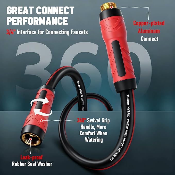 Short Garden Hose 10ft x 5/8", NON-EXPANDABLE Heavy Duty Premium Flexible Water Hose, No Kink, Leakproof, Lightweight Hybrid Hose with Male to Female Fittings for Household&Backyard