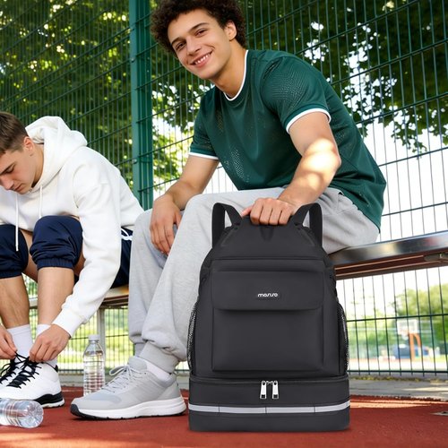 MOSISO Gym Bag - Versatile Drawstring Backpack with Shoe Compartment & Front Pocket - Black