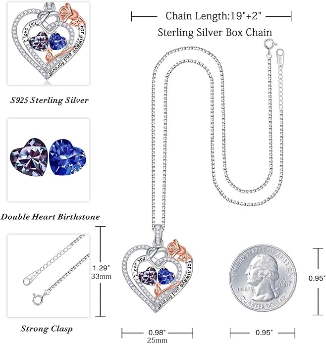 Iefil Christmas Gifts for Wife Women - 925 Sterling Silver Double Birthstone Necklace, Anniversary Birthday Gifts for Women, Jewelry Gift for Wife Girlfriend Mom Her
