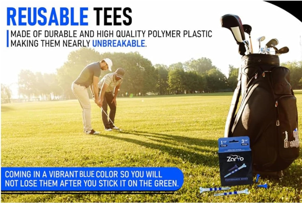 Zario Golf Tees - Durable 3 1/4 Inch Combo with 1 1/2 Inch Par 3 Tees - Unbreakable Design, Multiple Colors