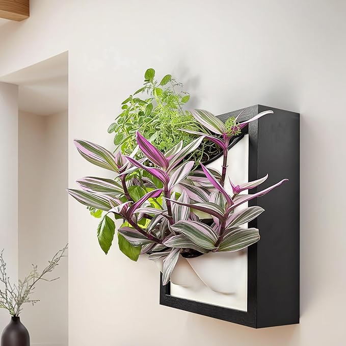 Wall Garden 4 Vertical Wall Planter, 4 Pots Wood Frame Self Watering Living