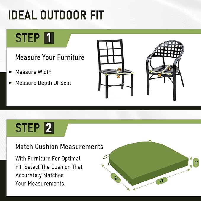 Basic Beyond Outdoor Chair Cushions Set of 4, Outdoor Cushions for Patio Furniture, Water Resistant Patio Chair Cushions with 2 Ties, 17x16x2, Grass Green