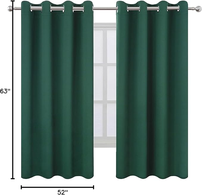 LEMOMO Dark Green Bedroom Blackout Curtains/52 x 63 Inch Long/Set of 2 Curtain