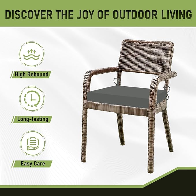 Basic Beyond Outdoor Chair Cushions Set of 4, Square Corner Outdoor Cushions for Patio Furniture, Water Resistant Patio Chair Cushions with 2 Ties, 18.5x16x3, Charcoal Grey