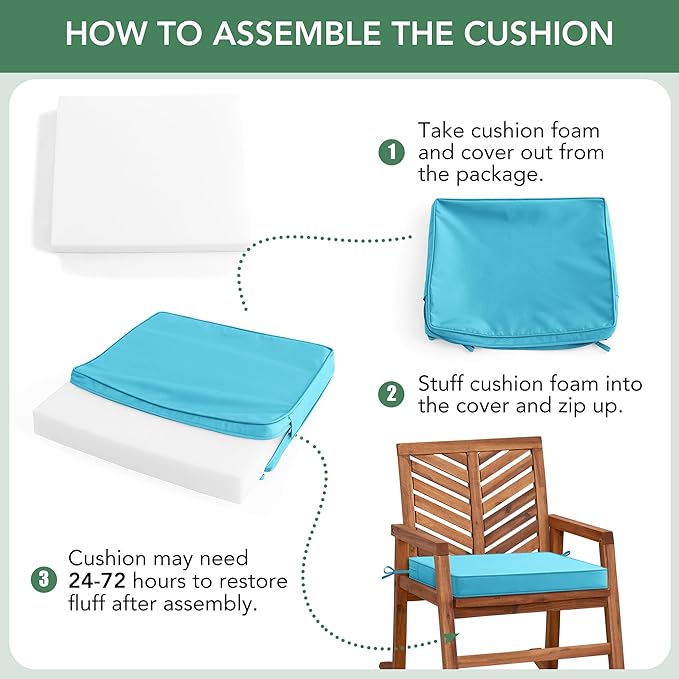 Summsun Outdoor Chair Cushions Set of 4: Waterproof & Fade Resistant Seat Cushion for Patio Furniture - 19 x 19 x 2 Inch Chair Pads with Ties and Hidden Zipper - Patio Chair Cushion Replacement, Teal