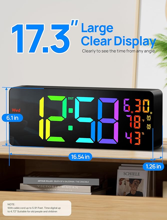 MASHI 17.3" Large Digital Wall Mount Clock, Digital Clock