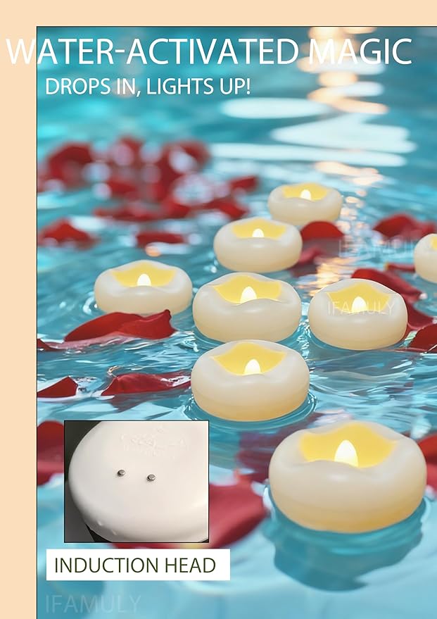 Floating Candles, 12 Packs 2.3 Inch Flameless LED Candle, 160+ Hour Battery Operated Waterproof Tealights for Wedding Centerpieces Marriage Proposals Pool Party Cylinder Vases Spa Christmas New Year