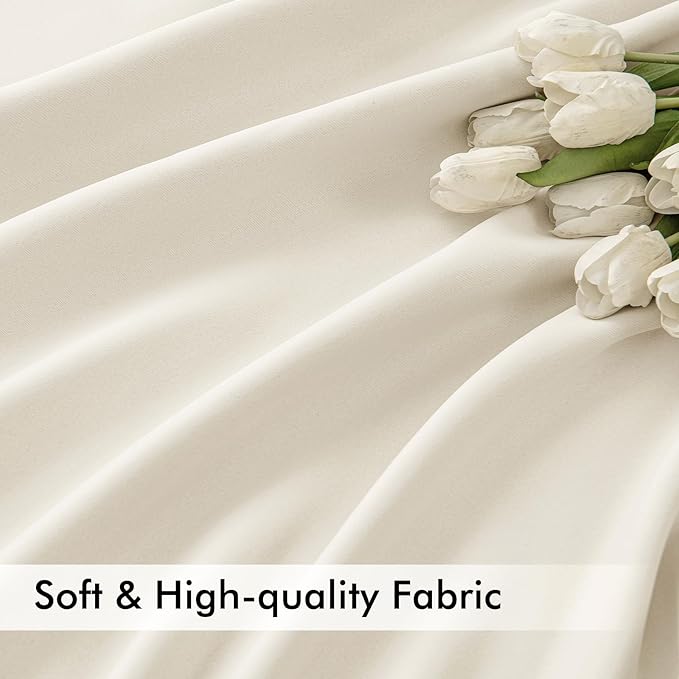 MIULEE Beige White Back Tab Blackout Curtains 120 Inch Long 2 Panels Set