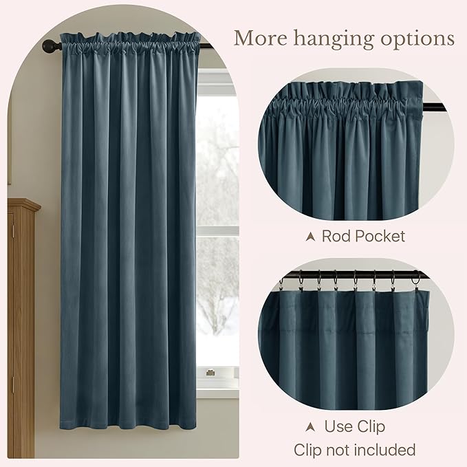 NICETOWN Slate Blue Blackout Velvet Curtains