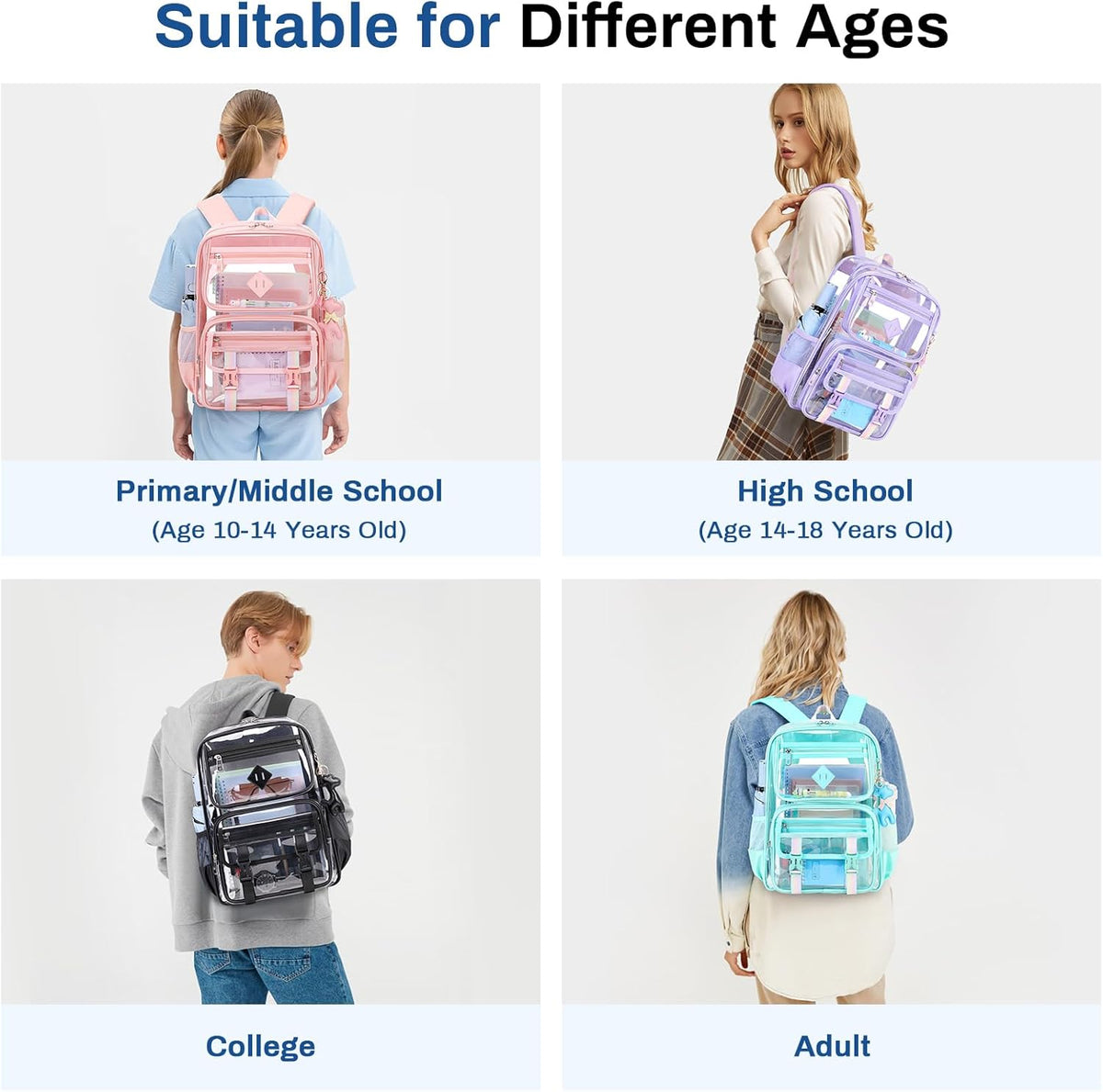 Sisipoet Clear Backpack for School, PVC Clear Bookbag Heavy Duty Transparent Backpack for Stadium Events See Through Bag