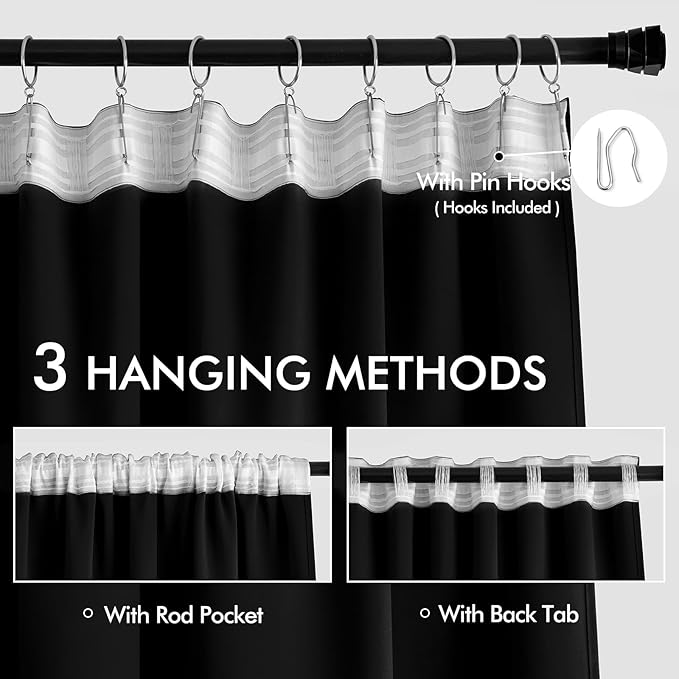 MIULEE Black Back Tab Blackout Curtains 95 Inch Length 2 Panels Set