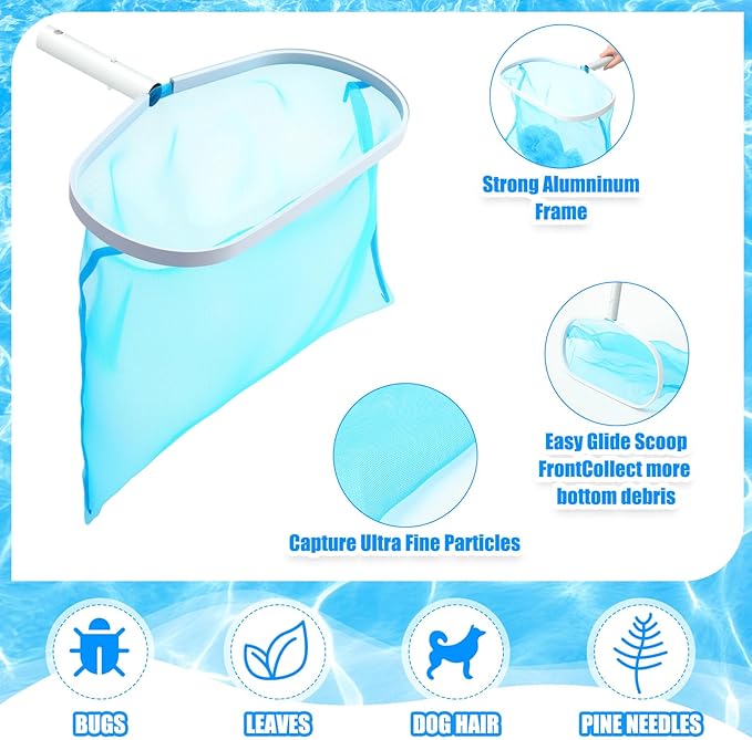 14 Swimming Pool Vacuum Head with Wheels 1-1/4 x 18ft Flexible Vacuum Hoses and Skimmer Net Swimming Pool Cleaner Equipment for Above Ground and Inground Cleaning Supply