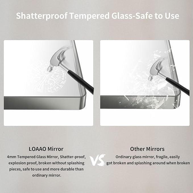 LOAAO 40X30 Inch Brushed Nickel Bathroom Mirror, Rounded Rectangle Silver Metal
