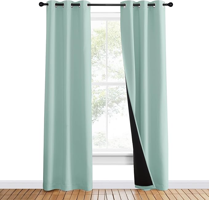 NICETOWN Aqua Blue 100% Blackout Curtain Set, Thermal Insulated & Energy