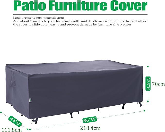F&J Outdoors Patio Table Covers Waterproof Rectangular 86 x 44 x 27.5 inches, UV Resistant Snow Protection for Outdoor Dining Tables, Grey