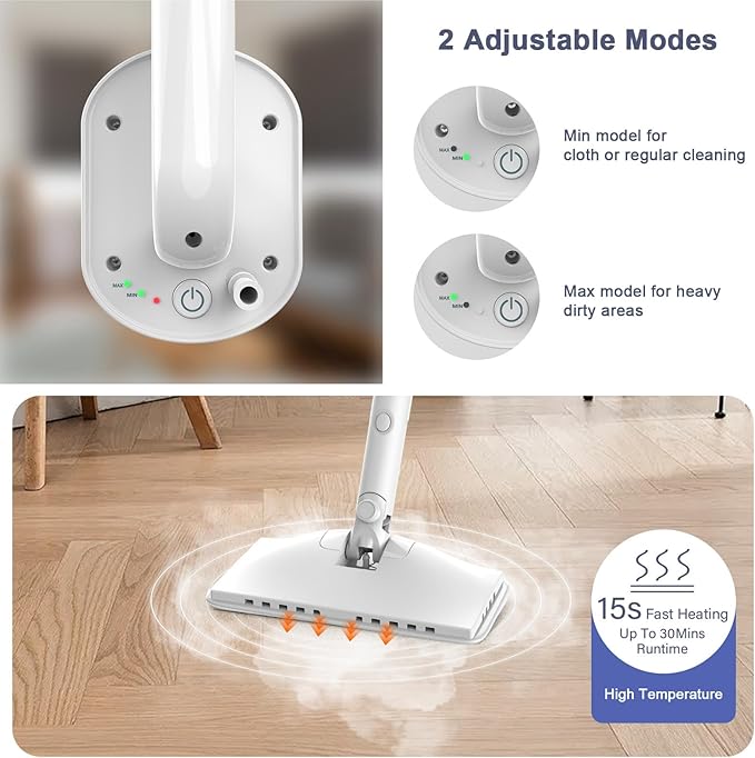 7-in-1 Steam Mop, 1200W Rotated Steam Cleaner for Home, 2 Modes, 400ML Removable Tank, 23FT Cord, 2 Washable Pads, Multi-Surface Steamer for Hard Floor, Laminate Floor, Tiles Cleaning (Light Blue)