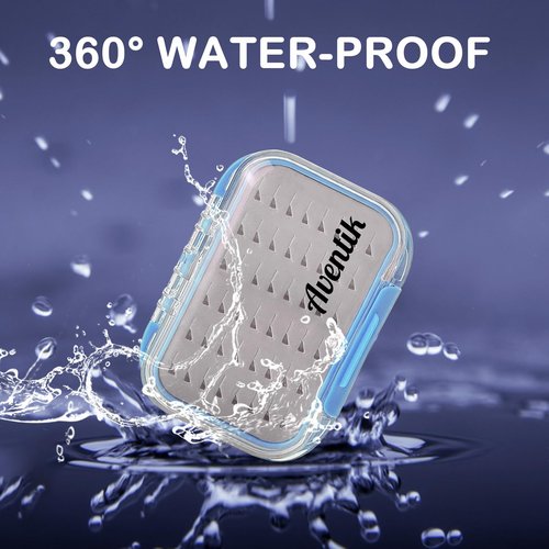 Aventik Fly Fishing Box Jig Box Waterproof Float Lightweight Double Side Large Capacity Easy Grip Clear Lid Fly Fishing Lures Box(H18 Blue, SIZE A:4.24X3.04X1.36inch)