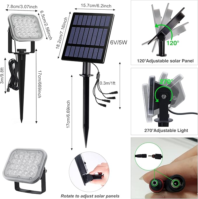 Solar Spot Lights Outdoor, 20 LED IP65 Waterproof Landscape Lighting, Dusk-to-Dawn 6000K Cold White Solar Outdoor Lights for Yard Garden Driveway Porch Walkway, 4-in-1