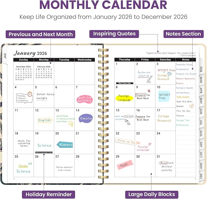 2026 Planner, Weekly and Monthly Planner for Women, Jan 2026 - Dec 2026 Pretty 2026 Calendar Planner with Monthly Tabs, Inner Pocket, Spiral Binding, Perfect for Office Home School - 8.5" x 11", Iris Bird
