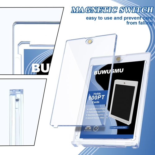 50 Pcs 100 Pt Acrylic Magnetic Card Holders One Touch Card Holder Clear Card Protectors Hard Plastic Magnetic Card Case for Sports Baseball Trading Card Storing Displaying(2.5 x 3.54 Inch)