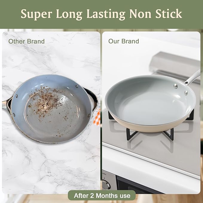 Cookware Ceramic Nonstick Frying Pans: 3Pieces Non Stick Skillet 8 9.5 11 Inches - Healthy Egg Fry Pans - Free of PTFE,PFOA,PFAS