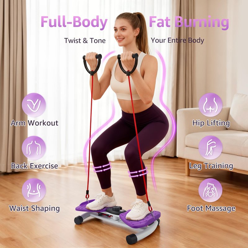 Waist Twister Machine Exercise, Ab Twister Board with LED Digital Display Track Time, Reps, 330 lbs Capacity Calories Noiseless Waist Twisting Fitness Tool with Resistance Bands And Elastic Bands