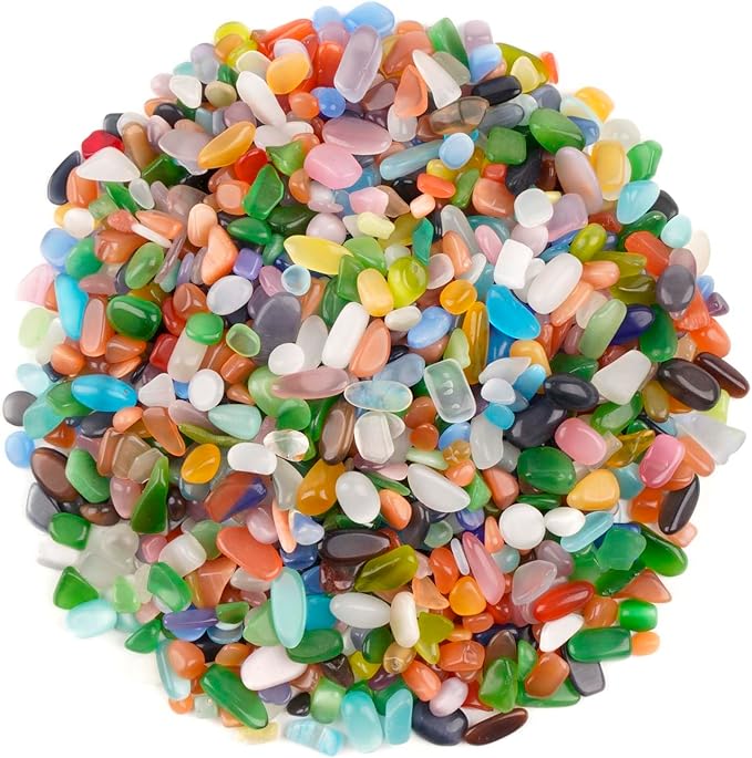 WAYBER Colorful Opal Pebbles, 1 Lb/460g Decorative Crystal Stones Rocks Sea Glass Gravel Sand for Aquarium/Turtle Tank/Succulent Plants/Flowerpot/Vase Decoration